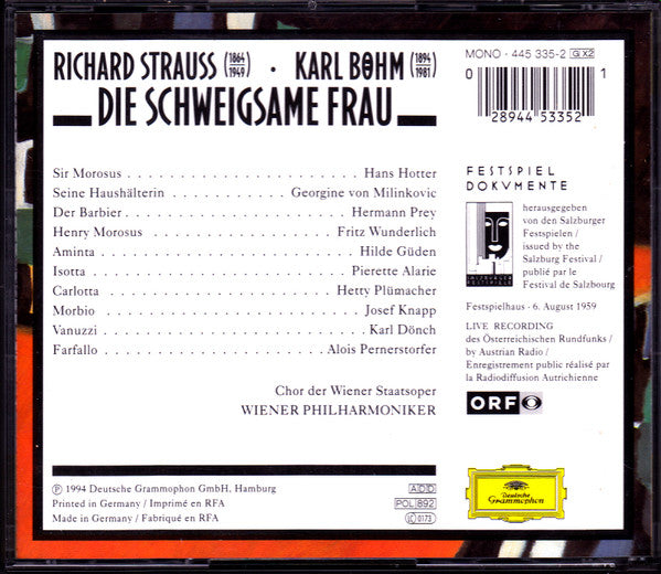 Richard Strauss - Hilde Güden ∙ Fritz Wunderlich ∙ Hermann Prey ∙ Hans Hotter ∙ Wiener Philharmoniker ∙ Karl Böhm : Die Schweigsame Frau (2xCD, Album, Mono, RE, RM)