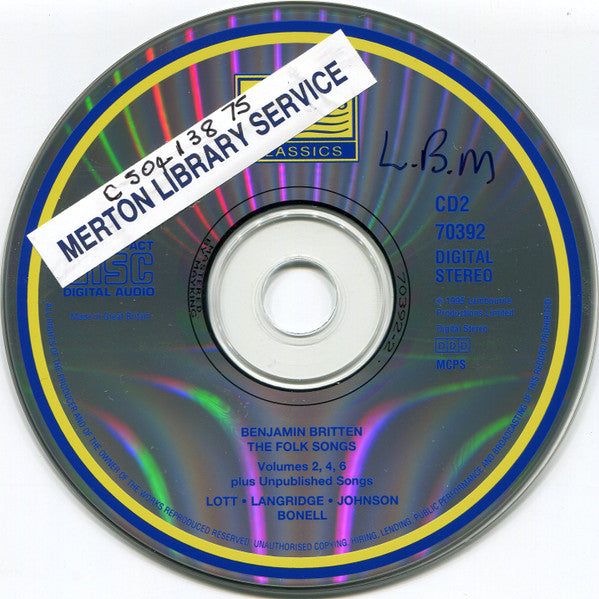 Benjamin Britten, Felicity Lott, Philip Langridge, Thomas Allen, Carlos Bonell, Osian Ellis, Graham Johnson (2), Northern Sinfonia, BBC Singers, The Wenhaston Boys' Choir, Steuart Bedford : Benjamin Britten - The Folk Songs (3xCD, Album)