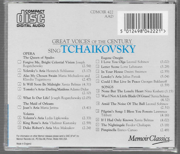 Various : Great Voices Of The Century Sing Tchaikovsky (CD, Comp)