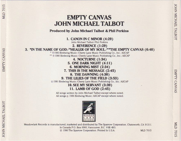 John Michael Talbot : Empty Canvas (CD, Album)