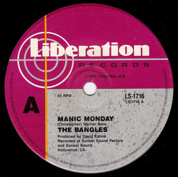 The Bangles* : Manic Monday (7", Single)