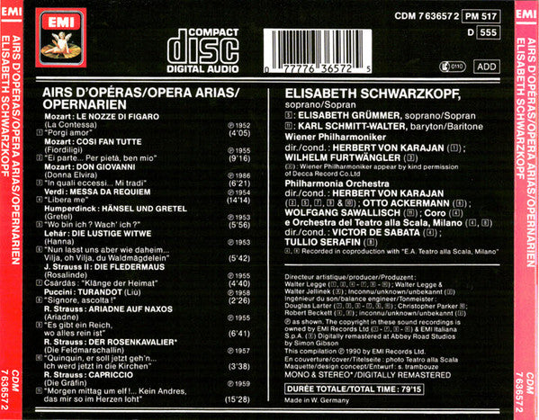 Elisabeth Schwarzkopf : Airs d'Opéra ∙ Opera Arias ∙ Opernarien (CD, Comp, Mono, RM)