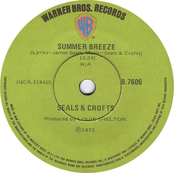 Seals & Crofts : Summer Breeze / East Of Ginger Trees (7", Single)