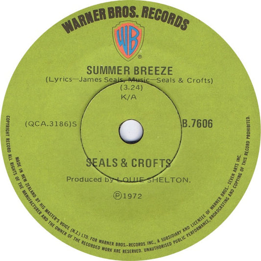 Seals & Crofts : Summer Breeze / East Of Ginger Trees (7", Single)