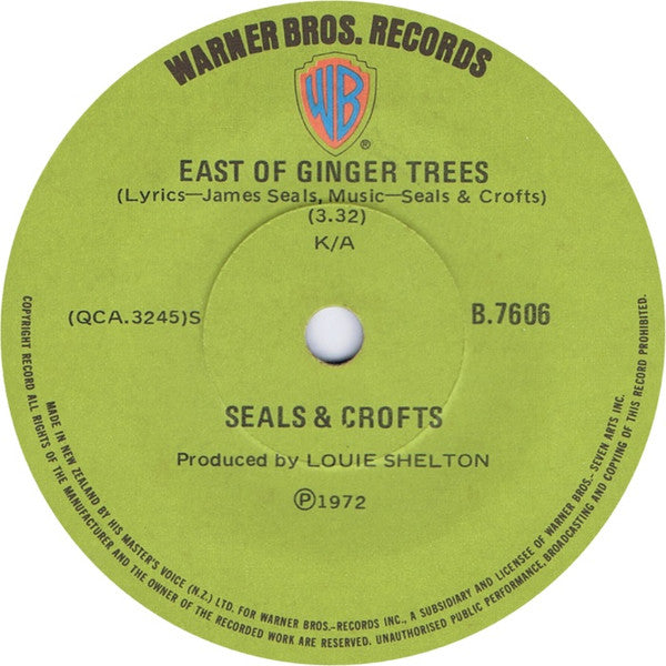 Seals & Crofts : Summer Breeze / East Of Ginger Trees (7", Single)