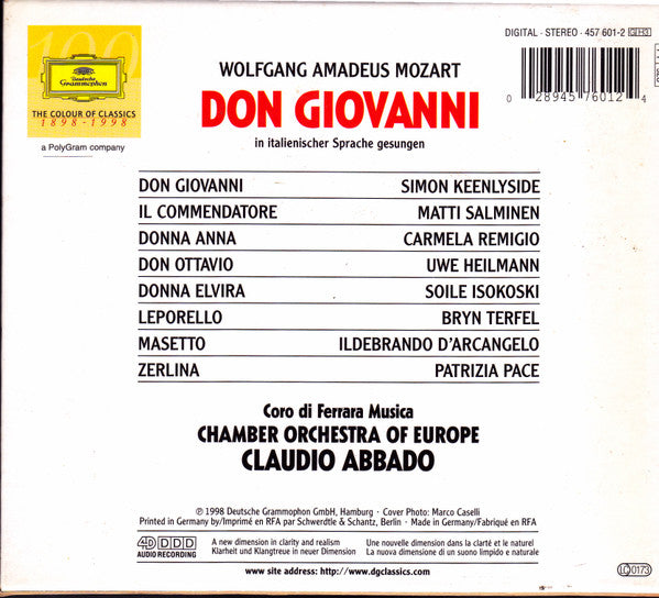 Mozart* - Keenlyside* · Salminen* · Remigio* · Heilmann* · Terfel* · Isokoski* · D'Arcangelo* · Pace* · Chamber Orchestra Of Europe* · Claudio Abbado : Don Giovanni  (3xCD, Album + Box, Sli)
