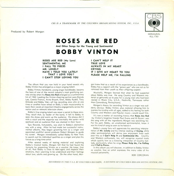 Bobby Vinton : Roses Are Red (LP, Album, Mono)