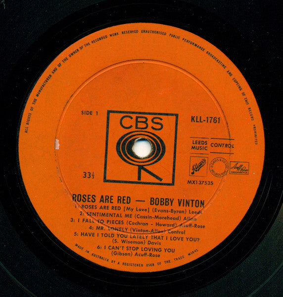 Bobby Vinton : Roses Are Red (LP, Album, Mono)
