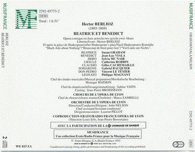 Berlioz* - Graham*, Viala*, McNair*, Robbin*, Bacquier*, Cachemaille*, Le Texier*, Orchestre* Et Chœurs De L'Opéra De Lyon, John Nelson (5) : Béatrice Et Bénédict (2xCD, Album)