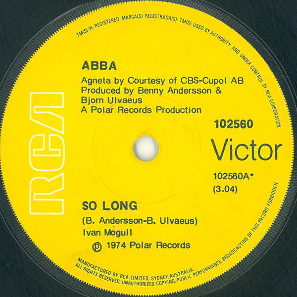 ABBA : So Long (7", Single)