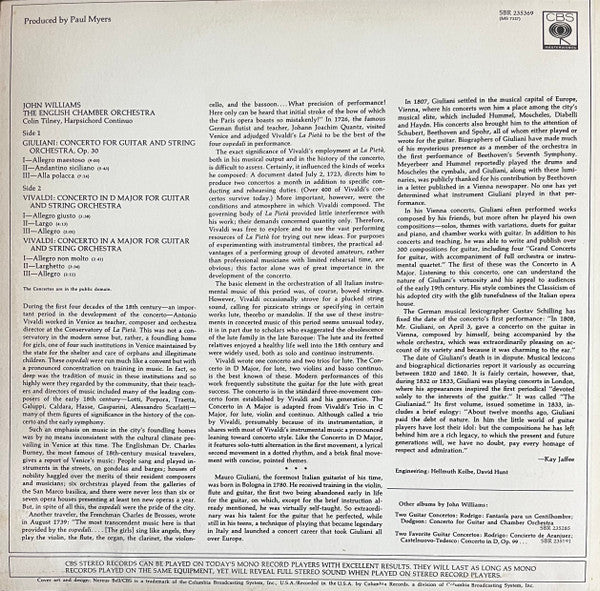 John Williams (7) / The English Chamber Orchestra* : Vivaldi: Guitar Concertos In D Major And A Major - Giuliani: Guitar Concerto In A Major (LP, Album)