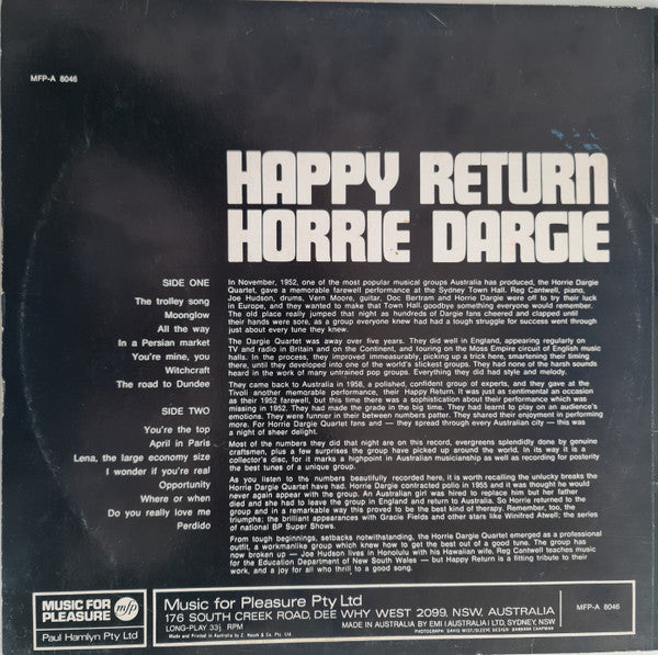 The Horrie Dargie Quintet : Happy Return (LP, Album, RE)