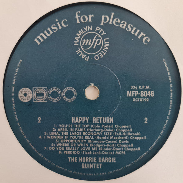 The Horrie Dargie Quintet : Happy Return (LP, Album, RE)
