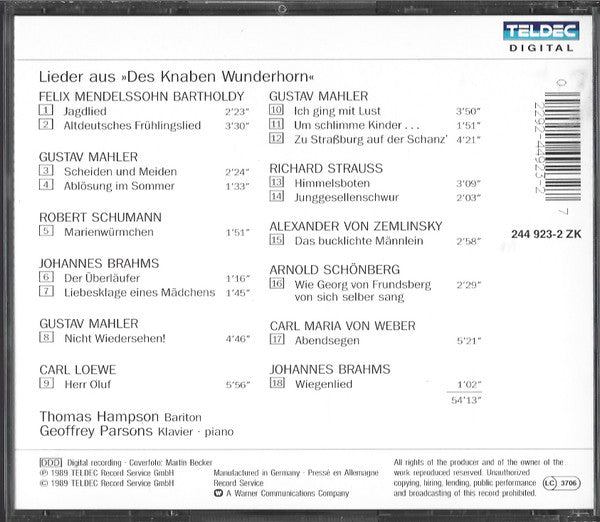 Thomas Hampson, Geoffrey Parsons (2) : Des Knaben Wunderhorn (CD)