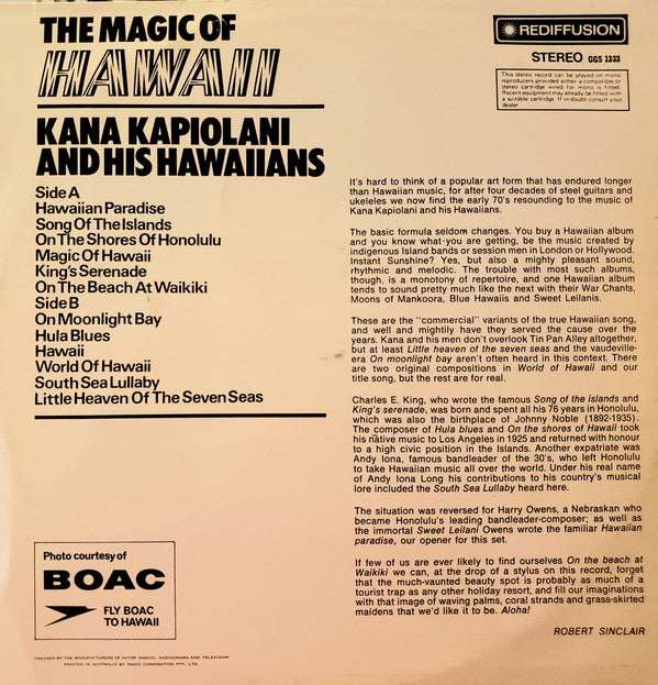 Kana Kapiolani And His Hawaiians : The Magic Of Hawaii (LP, Album)