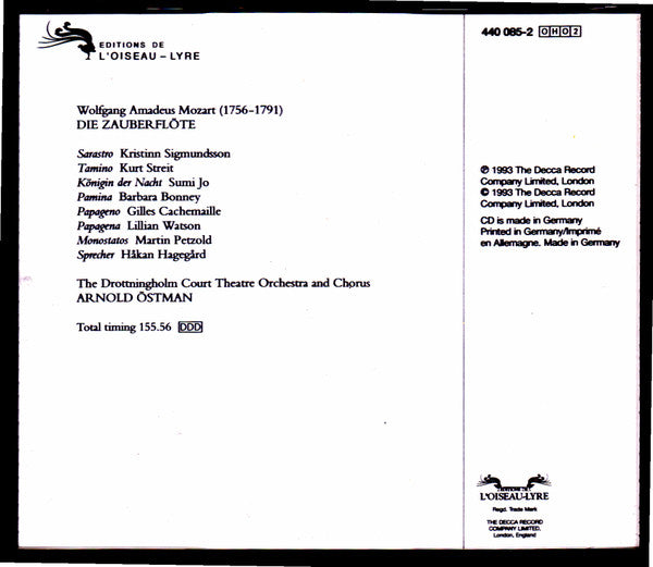 Mozart* - Bonney* · Jo* · Streit* · Cachemaille* · The Drottningholm Court Theatre Orchestra and Chorus* · Arnold Östman : Die Zauberflöte (2xCD + Box)