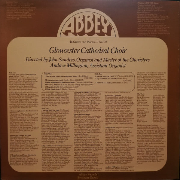 Gloucester Cathedral Choir Directed By John Sanders (6), Andrew Millington : In Quires And Places...No.22 (LP)