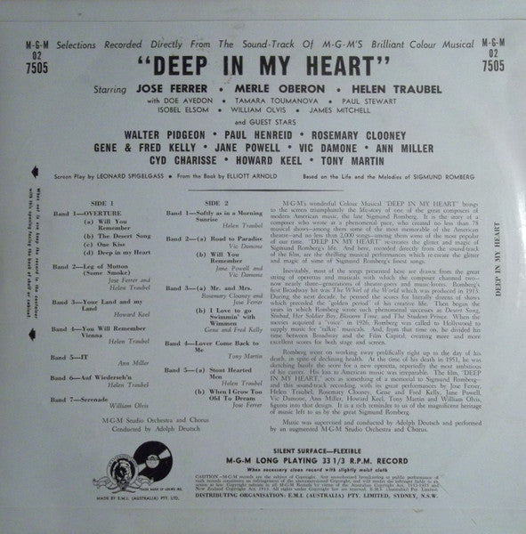 José Ferrer, Merle Oberon, Helen Traubel With Jane Powell, Vic Damone, Tony Martin (3), Howard Keel, Ann Miller, William Olvis, Rosemary Clooney, Gene Kelly, Fred Kelly (8) : Deep In My Heart (LP, Album, Mono)