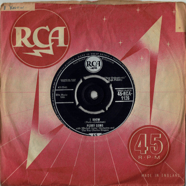 Perry Como : I Know (7", Single, Pus)