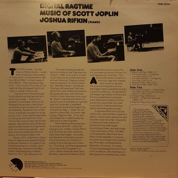 Joshua Rifkin : Digital Ragtime - Music Of Scott Joplin (12")