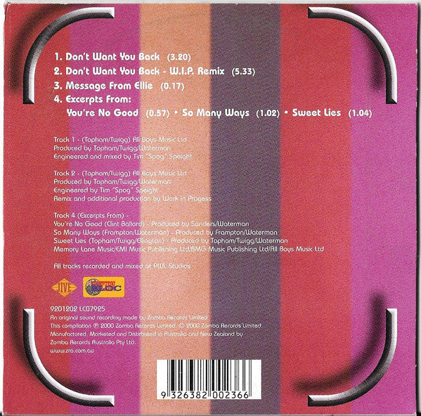 Ellie Campbell : Don't Want You Back (CD, Single, Car)