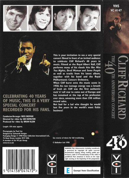 Cliff Richard : The 40th Anniversary Concert (VHS, PAL)