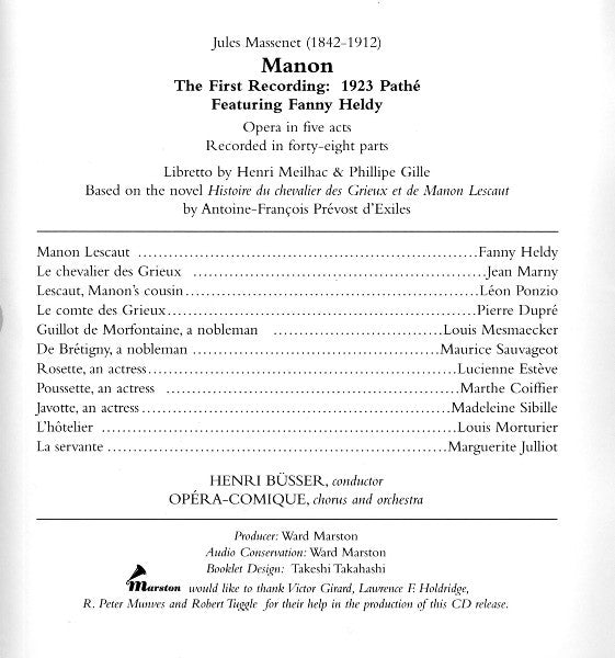 Massenet* - Featuring Fanny Heldy : Manon (2xCD, Mono, RE, RM)