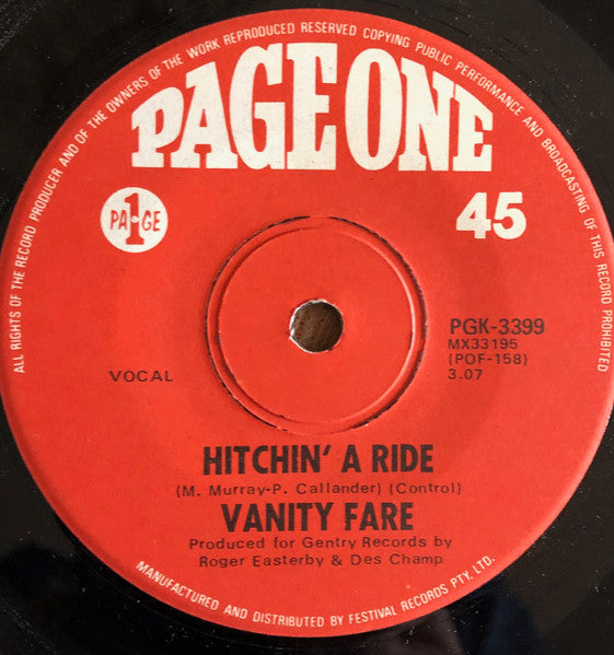 Vanity Fare : Hitchin' A Ride (7", Single)