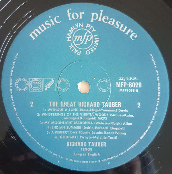 Richard Tauber : The Great Richard Tauber (LP, Comp)