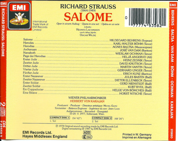 Richard Strauss - Behrens* · Böhm* · Baltsa* · Van Dam* · Ochman* · Wiener Philharmoniker · Herbert von Karajan : Salome (2xCD, Album, RE, RM + Box, Sli)