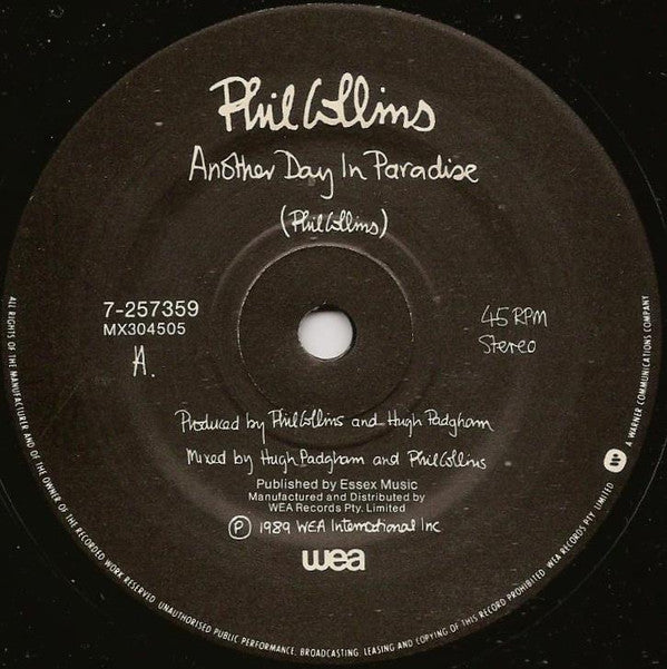 Phil Collins : Another Day In Paradise (7", Single, Pic)