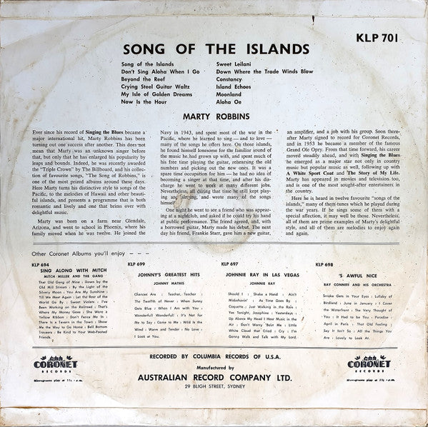 Marty Robbins : Song Of The Islands (LP)