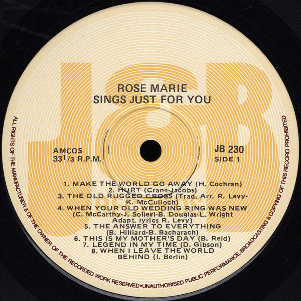 Rose Marie (3) : Sings Just For You (LP, Album)