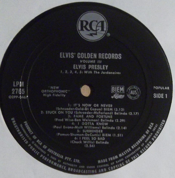 Elvis Presley : Elvis' Golden Records, Vol. 3 (LP, Comp, Mono, Bla)