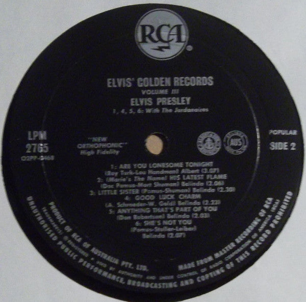 Elvis Presley : Elvis' Golden Records, Vol. 3 (LP, Comp, Mono, Bla)