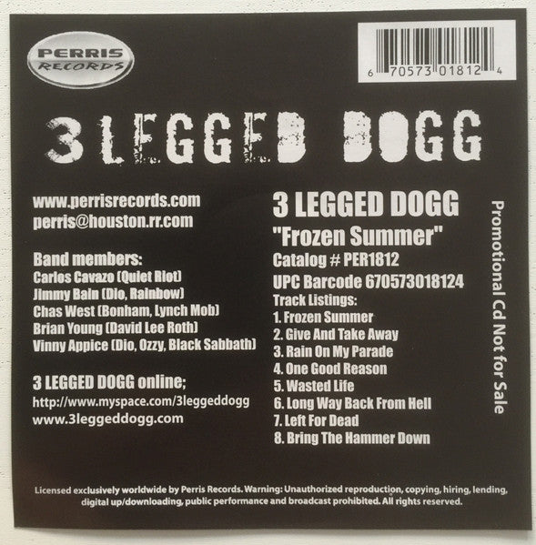 3 Legged Dogg : Frozen Summer (CD, Album, Promo)
