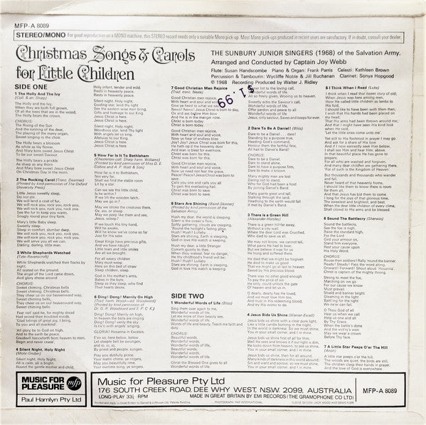 The Sunbury Junior Singers Of The Salvation Army : Christmas Songs & Carols for Little Children (LP, Album)