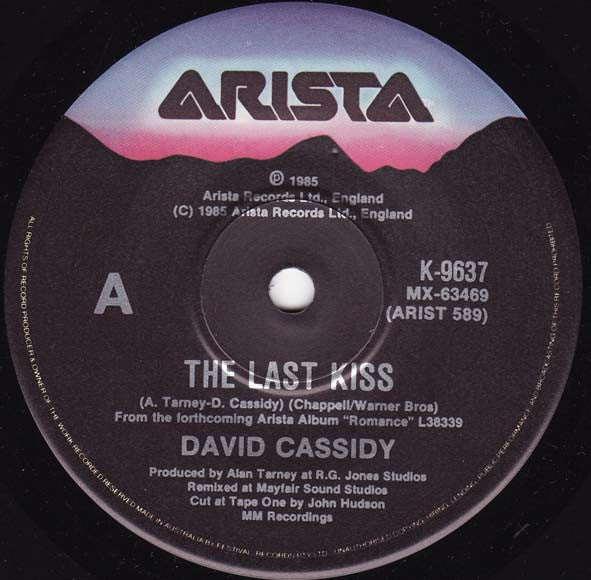 David Cassidy : The Last Kiss (7", Single, Ltd)