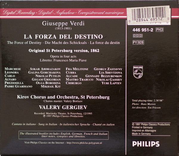 Verdi* - Gorchakova* ∙ Grigorian* ∙ Putilin* ∙ Kit* ∙ Borodina* ∙ Kirov Opera* ∙ Mariinsky Theatre, St Petersburg* ∙ Valery Gergiev : La Forza del Destino (Original St Petersburg Version, 1862) (3xCD + Box, Sli)