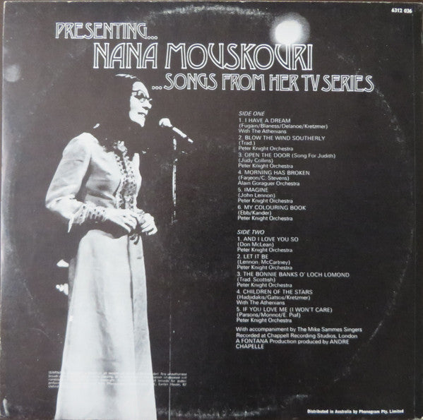 Nana Mouskouri : Presenting... Nana Mouskouri ...Songs From Her TV Series (LP, Album)