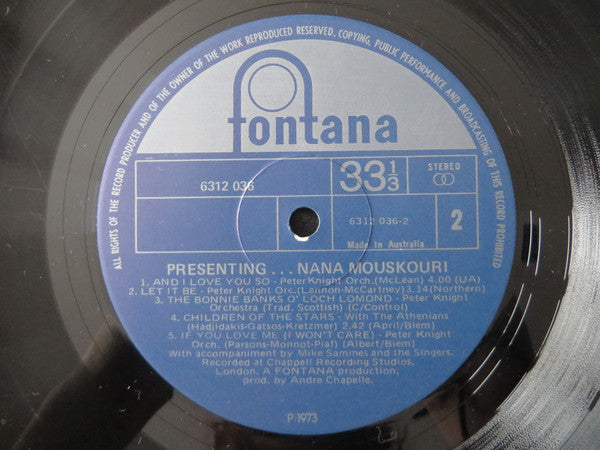 Nana Mouskouri : Presenting... Nana Mouskouri ...Songs From Her TV Series (LP, Album)