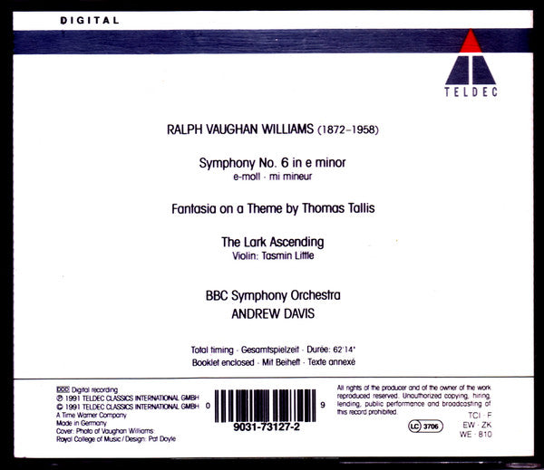 Vaughan Williams* - Tasmin Little, Andrew Davis : Symphony No.6 / Tallis Fantasia / The Lark Ascending (CD, Album)