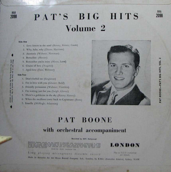 Pat Boone : Pat`s Big Hits Volume 2 (LP, Comp)