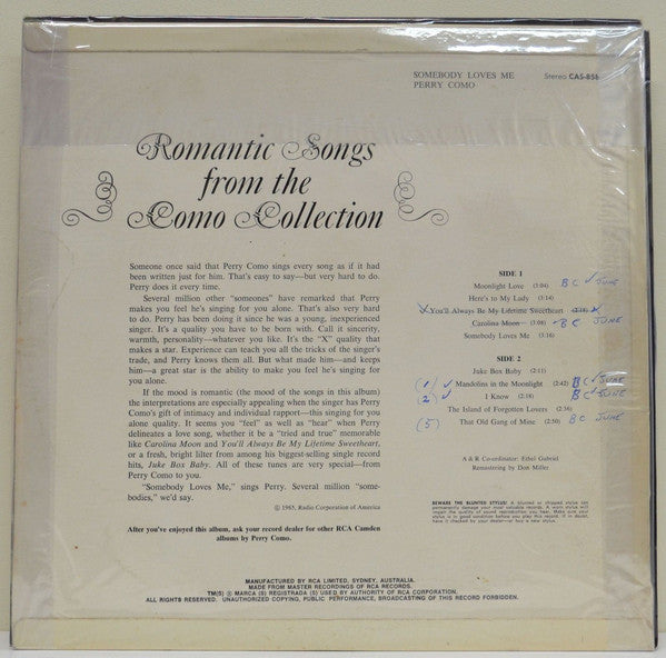 Perry Como : Somebody Loves Me (LP, Comp, RE)