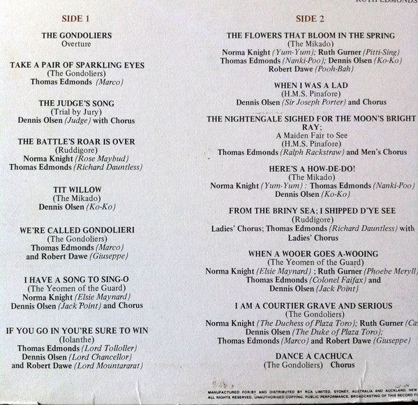 Thomas Edmonds & Dennis Olsen (3) With The Adelaide Symphony Orchestra Conducted By James Christiansen : Gilbert And Sullivan Highlights (LP, Album)