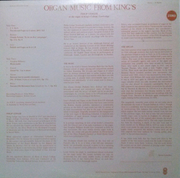 Philip Ledger : Organ Music From King's (LP, Album, Club)