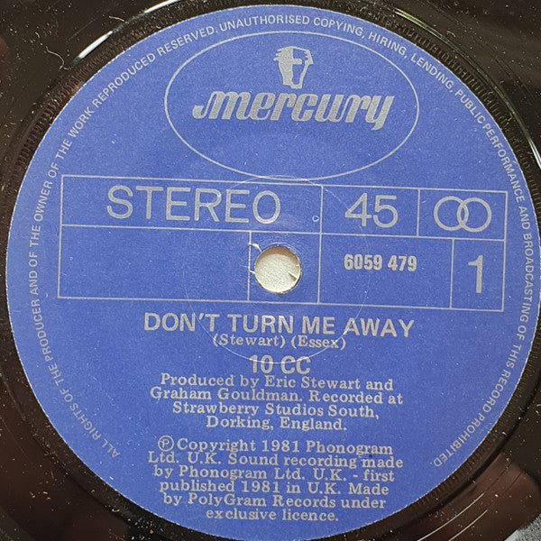 10cc : Don't Turn Me Away (7", Single)