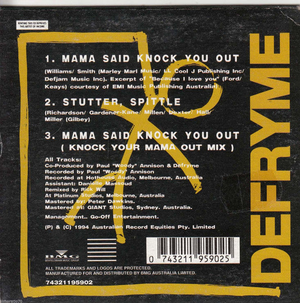 Defryme : Mama Said Knock You Out (CD, Maxi, Car)
