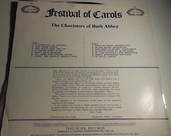 The Choristers Of Bath Abbey : Festival Of Carols (LP)