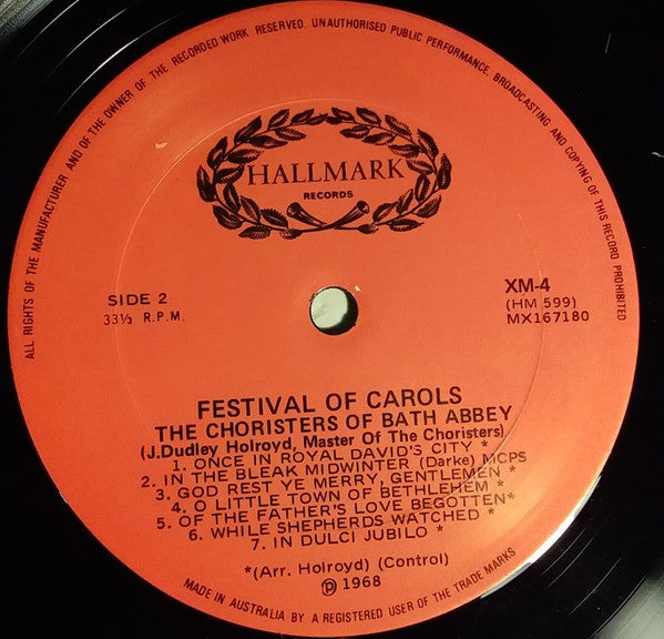 The Choristers Of Bath Abbey : Festival Of Carols (LP)